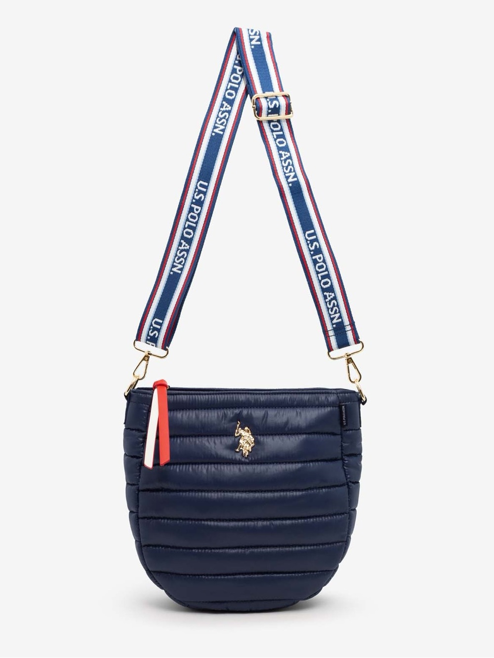 U.S. Polo Assn. Quilted U Crossbody Purse Navy Red White & Blue Adjustable Bag
